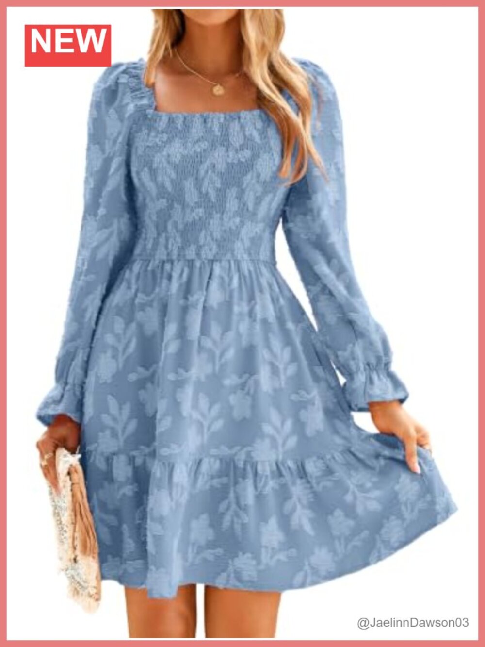 BerryGo Women's Square Neck Long Sleeve Mini Dress Smocked Ruffle Wedding Guest